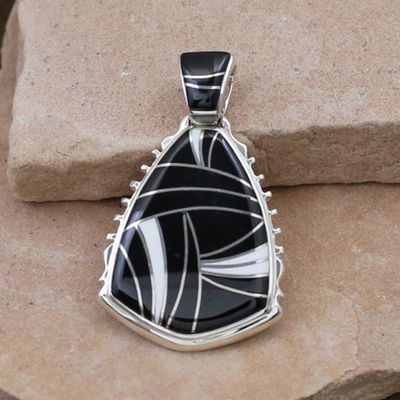 Contemporary inlay pendant w/ Jet &amp; white buffalo