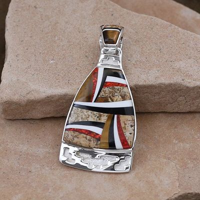 Contemporary inlay pendant w/ carved ends