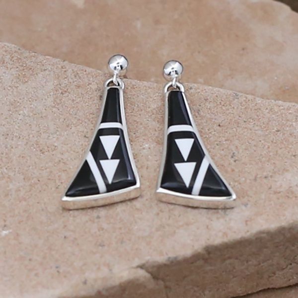 Navajo dangle earrings w/ Acoma Jet &amp; White Buffalo stone