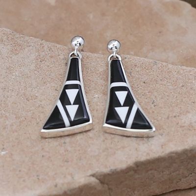 Navajo dangle earrings w/ Acoma Jet &amp; White Buffalo stone