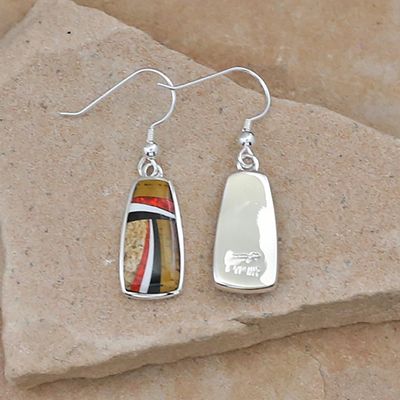 Contemporary inlay Navajo dangle earrings