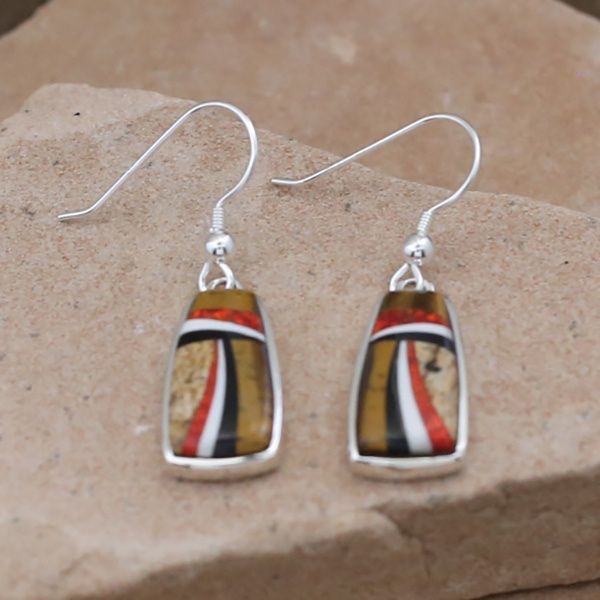 Contemporary inlay Navajo dangle earrings