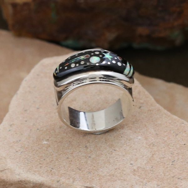 Wide band Night Sky inlay ring