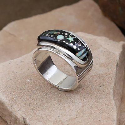 Wide band Night Sky inlay ring