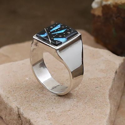 Rectangular inlay Night Sky ring