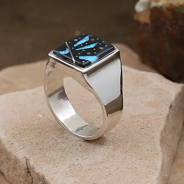 Rectangular inlay Night Sky ring