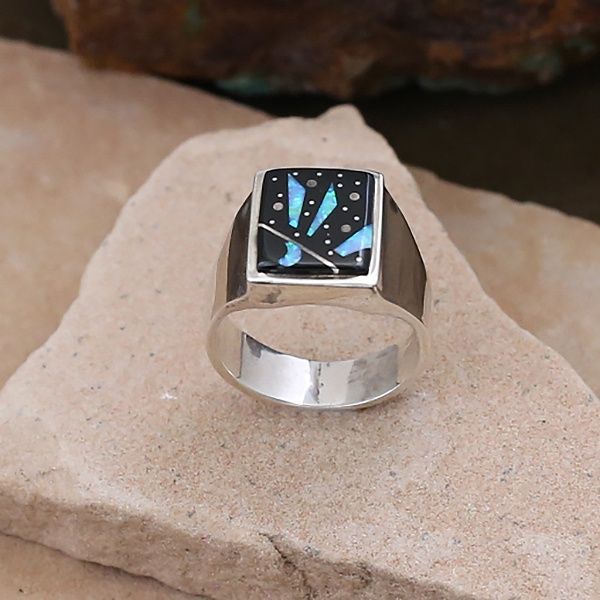 Rectangular inlay Night Sky ring