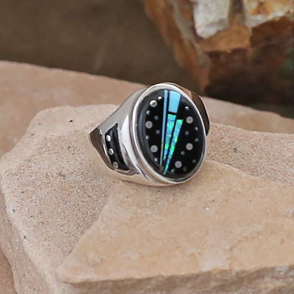 Small oval Night Sky inlay ring