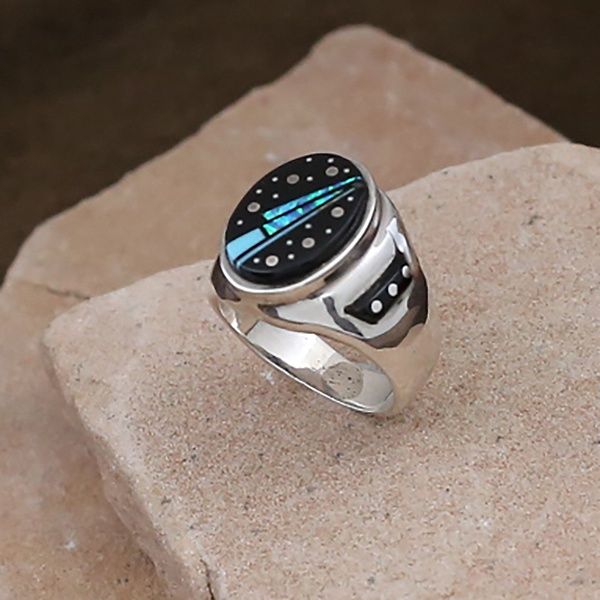 Small oval Night Sky inlay ring