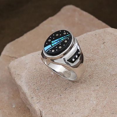 Small oval Night Sky inlay ring