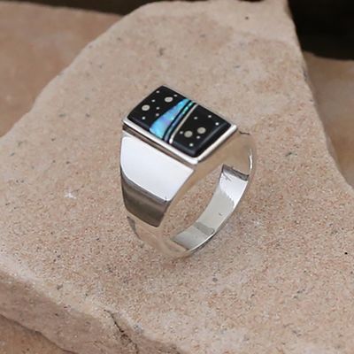 Small Night Sky rectangular inlay ring