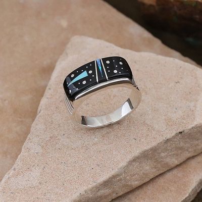 Narrow Night Sky inlay ring w/ side designs