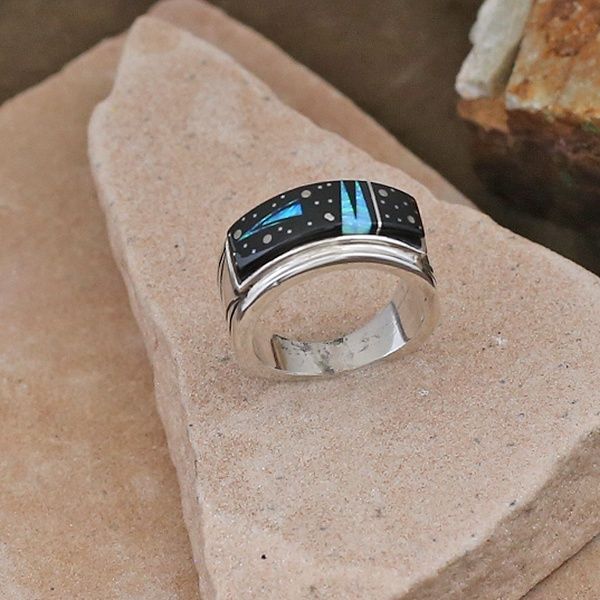 Arrow design Night Sky inlay band ring