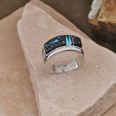 Arrow design Night Sky inlay band ring