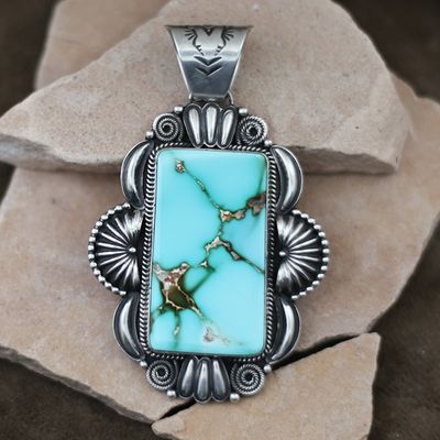 Large rectangular Royston Turquoise pendant
