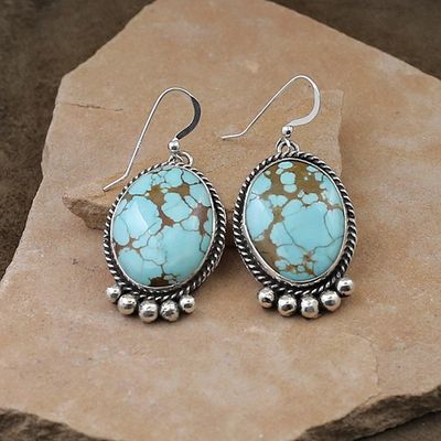 Large oval #8 turquoise earrings
