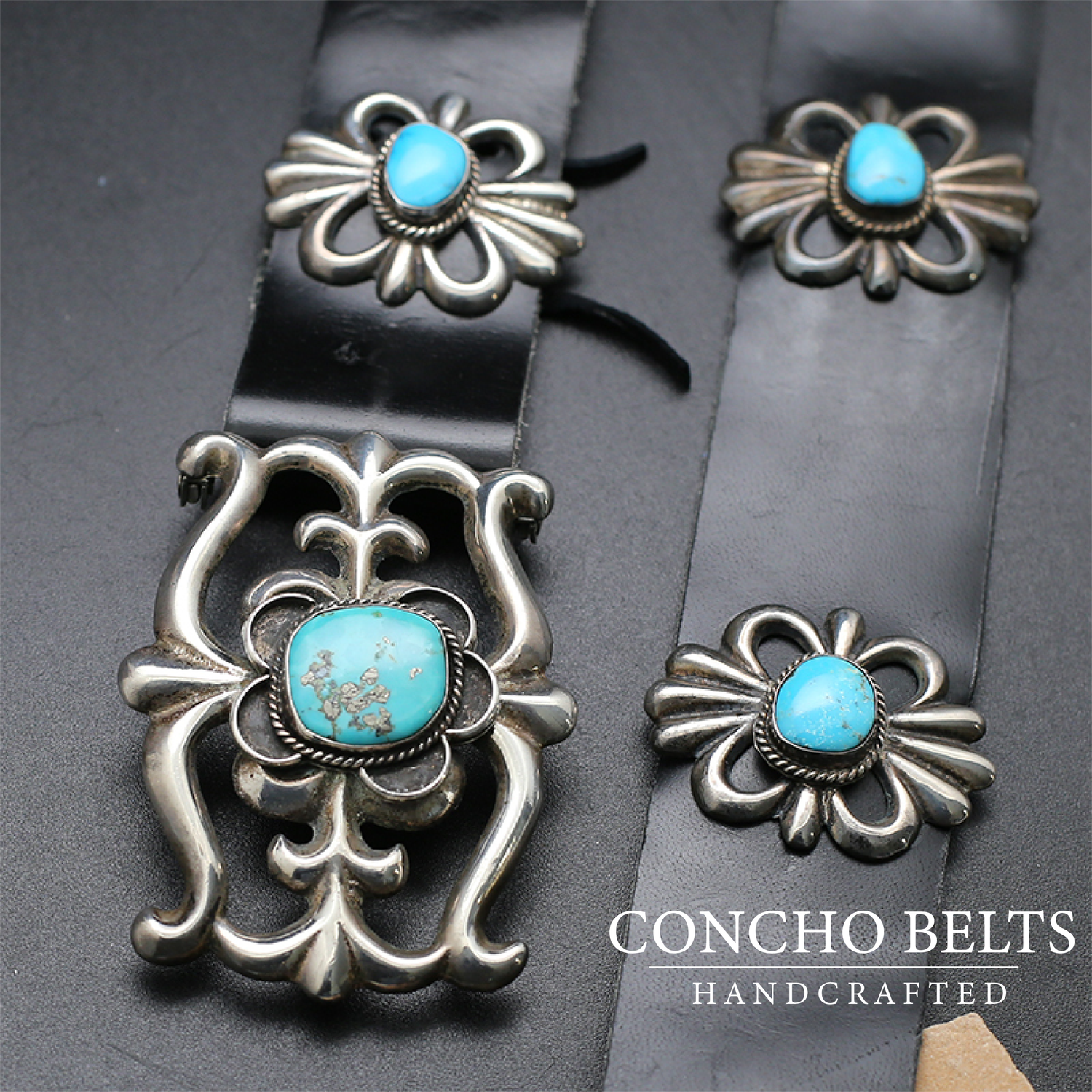 Very Old Vintage Native American Turquoise/Spiny Oyster/Onyx Leather Concho Belt Navajo Sterling Silver Turquoise Leather Concho Belt, Native  main image 4