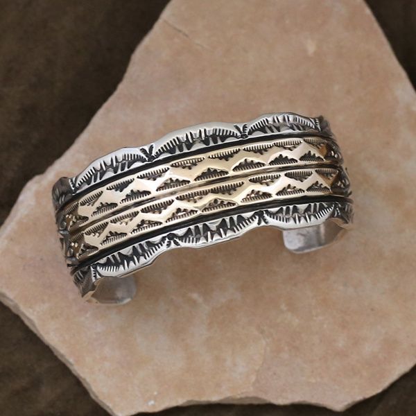 14kt gold &amp; silver heavy stamp bracelet