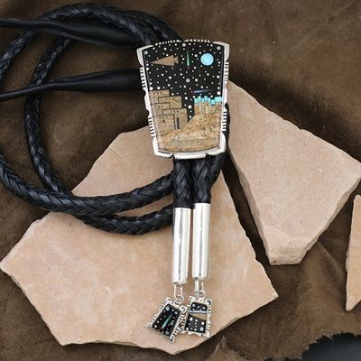 Adobe Pueblo large bolo tie- Calvin Begay