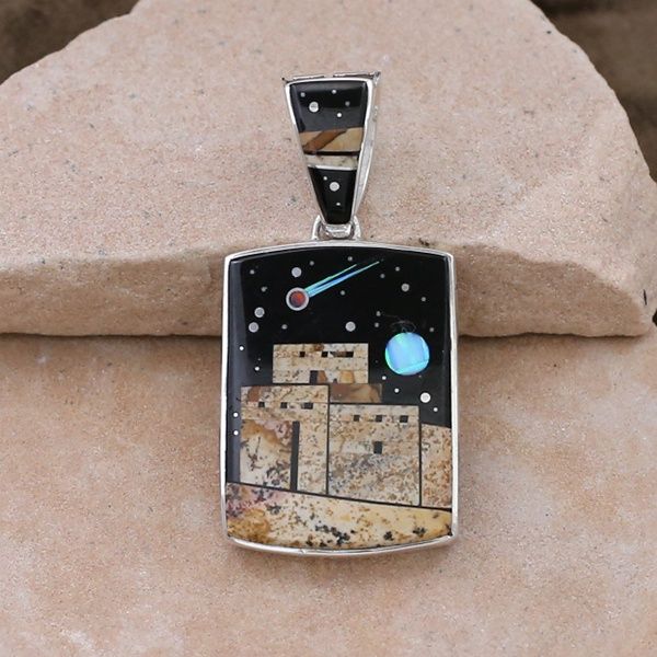 Adobe Pueblo reversible inlay pendant