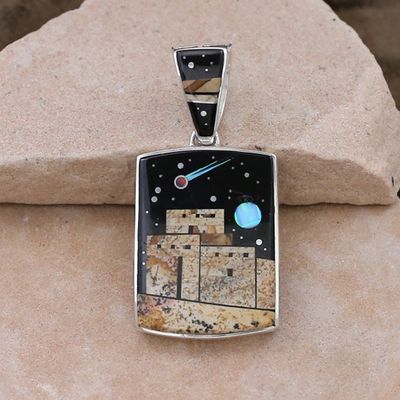Adobe Pueblo reversible inlay pendant
