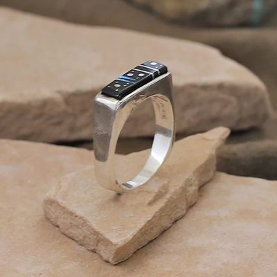 Thin Night Sky rectangular inlay ring