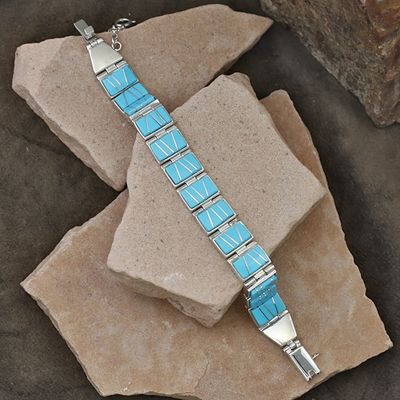 13 link turquoise inlay link bracelet