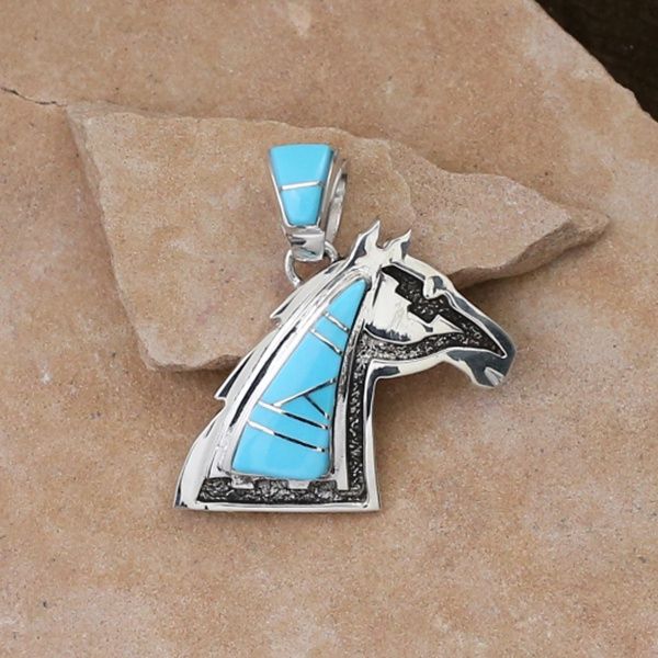Turquoise inlay horse head pendant