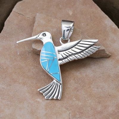 Humming Bird pendant w/ turquoise inlay