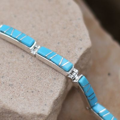 Thin inlay link bracelet w/ Kingman turquoise