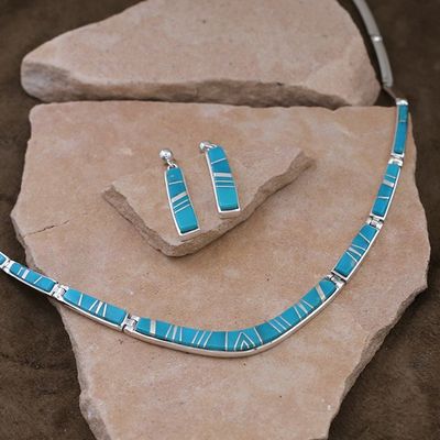 Thin Navajo collar necklace with turquoise inlay