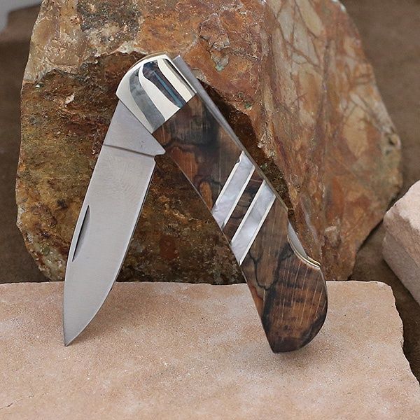 Beach wood and mother of pearl inlay pocket knife