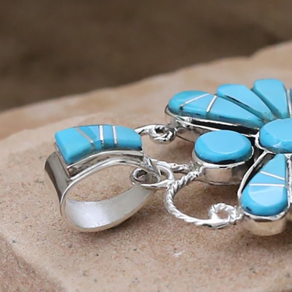 Large turquoise inlay Butterfly pendant-Calvin Begay