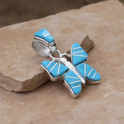Turquoise inlayed butterfly pendant-Calvin Begay