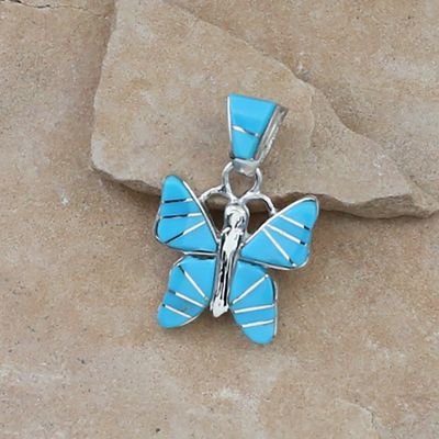 Turquoise inlayed butterfly pendant-Calvin Begay