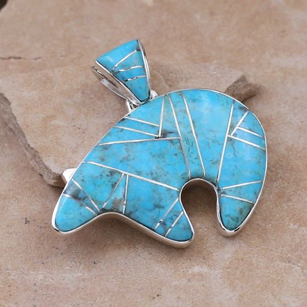 Large turquoise inlay bear pendant