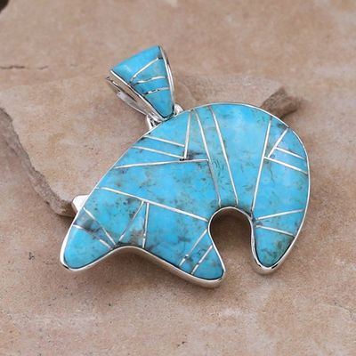 Large turquoise inlay bear pendant