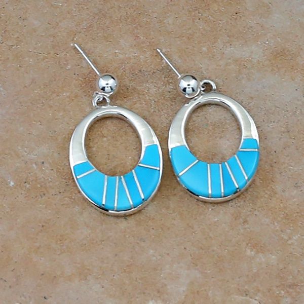 Turquoise inlay loop dangle earrings