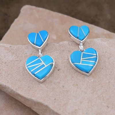 Turquoise inlayed heart dangle earrings
