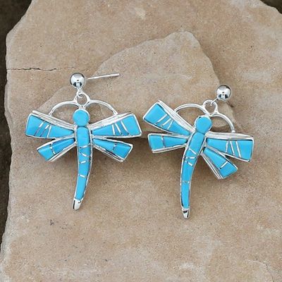 Turquoise inlay Dragon Fly earrings
