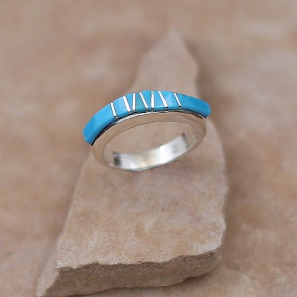 Thin turquoise inlay ring- Calvin Begay
