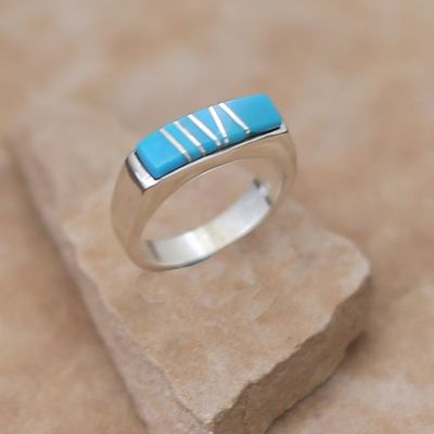 Thin rectangular turquoise inlay ring