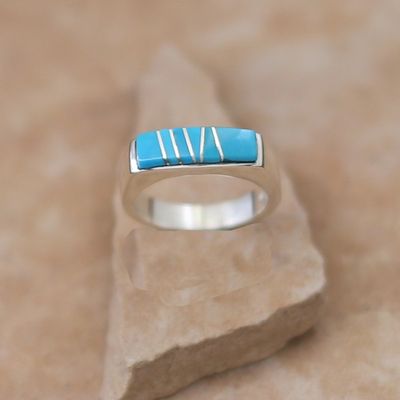 Thin rectangular turquoise inlay ring