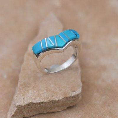 Turquoise inlay V shaped ring