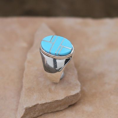 Oval with side inlay turquoise ring