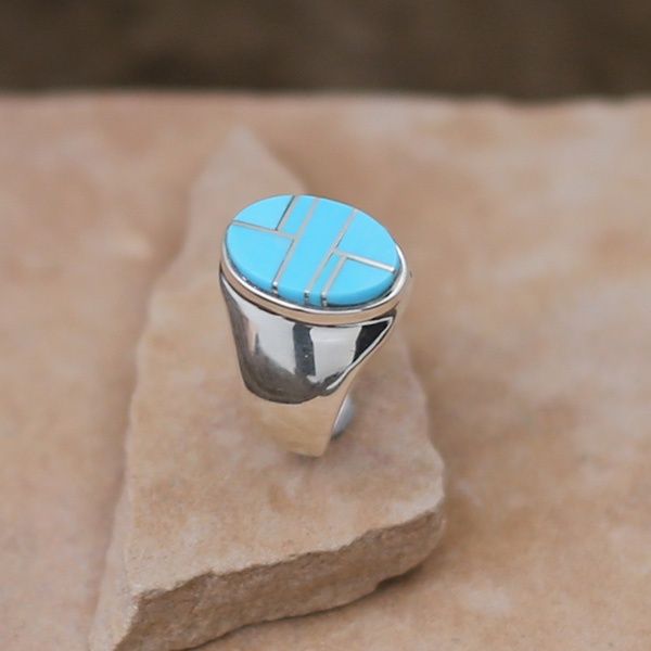 Oval with side inlay turquoise ring