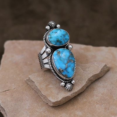 2-Stone Palomino turquoise ring- Albert Jake