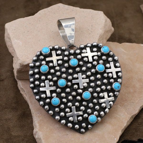 Extra Large heart pendant w/ turquoise-Rain Drop design