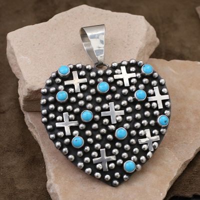 Extra Large heart pendant w/ turquoise-Rain Drop design