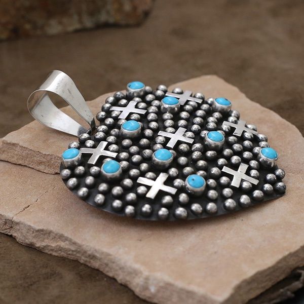 Extra Large heart pendant w/ turquoise-Rain Drop design